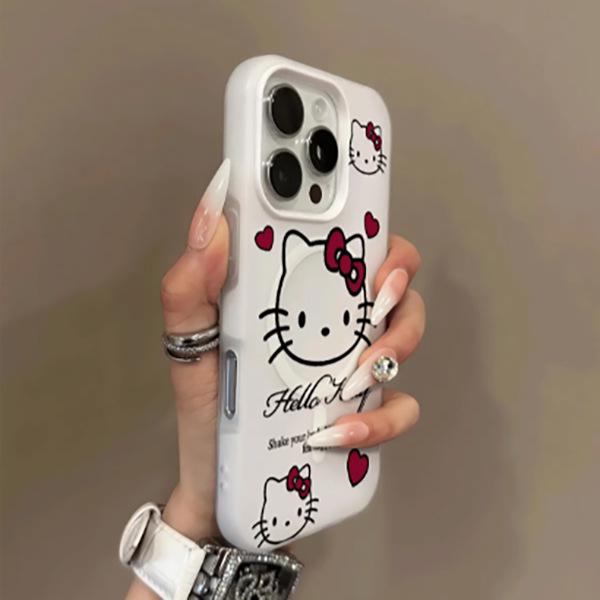 Hello Kitty and Dog Magnetic Case for iPhone 17 Pro Max, 16, 15 Pro, 14 - Cute Cartoon Design
