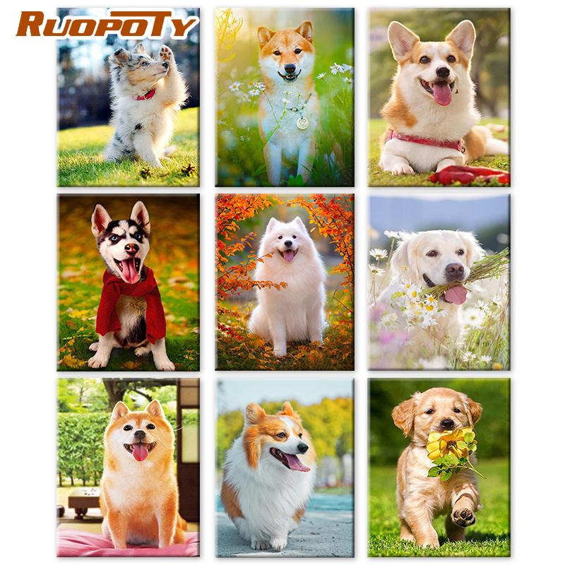

RUOPOTY DIY картина по номерам собака настенное искусство уникальный подарок на холсте акриловая картина по номерам животное декор для детской комнаты 40x50cm NO Frame