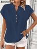 New Retro Cotton Linen Women's Casual Shirt V-Neck Button Short Sleeve Solid Color Linen Top
