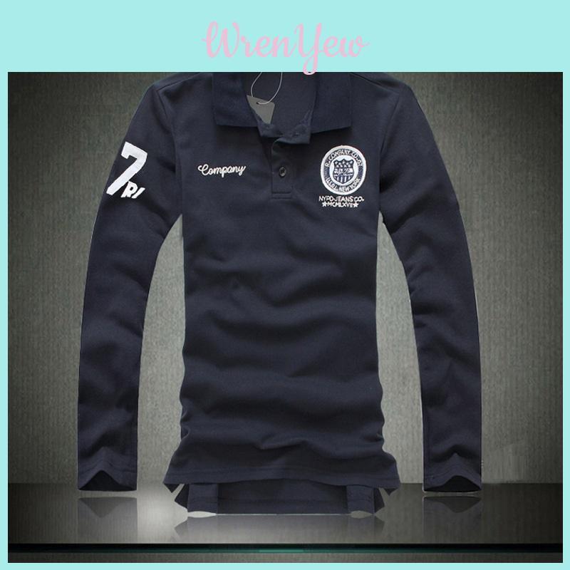 Trendy Urban Men's Slim Fit Long Sleeve Polo Shirt Casual Cotton Top