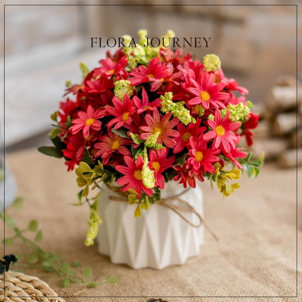 Nordic Fake Flowers with Vase Silk Variety Balls Ceramic Vase Artificial Faux Plants Hemp Rope Rose Artificial Pot Flower