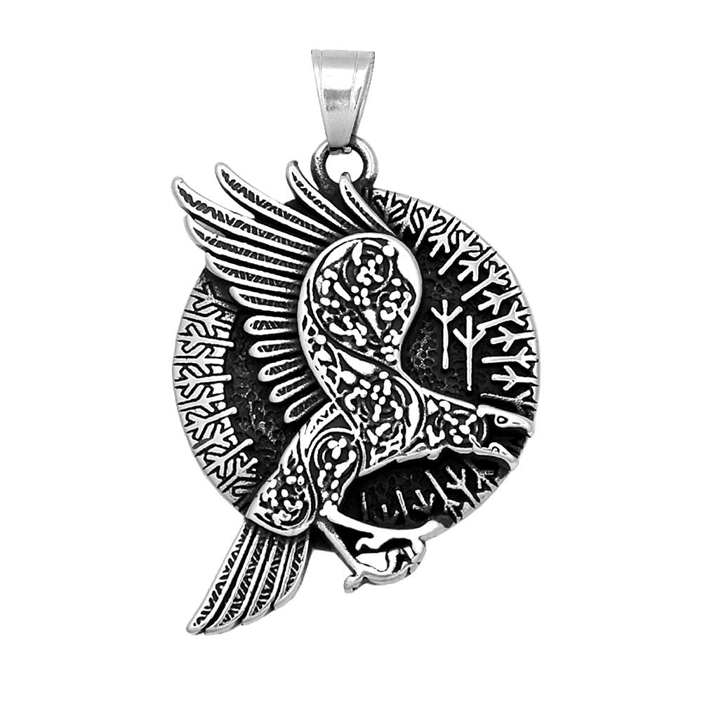 Punk Vintage Nordic Odin Crow Necklaces For Men Women Stainless Steel Viking Rune Pendant Amulet Jewelry Gifts Dropshipping