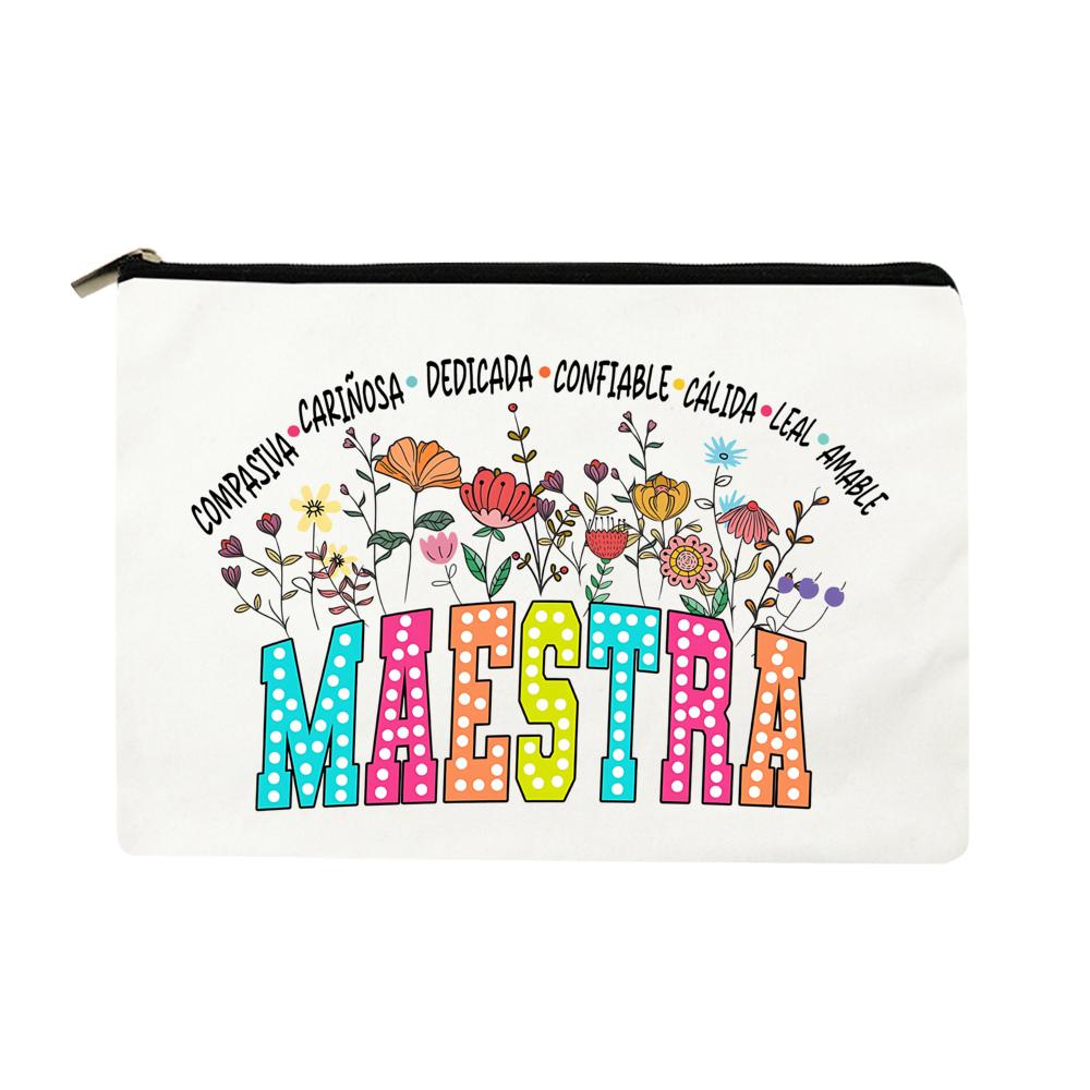 Maestra Teacher Makeup Bag Funny Spanish Teacher Appreciation Gift Travel Toiletry Organizer Back To School Cosmetic Bag