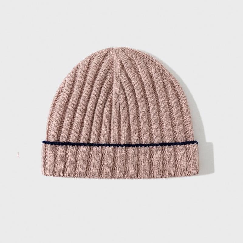 

Осень и Зима Новая Вязаная Шапка Чистая Шерсть Мужская Шапка Женская Шапка Ребристая Контрастная Отделка B C Шапка-Пуловер