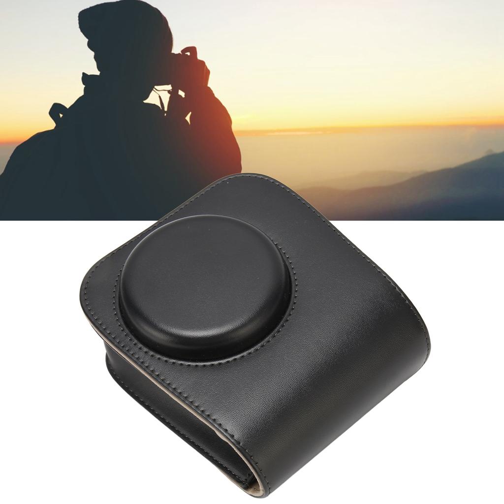 Protective Camera Case PU Leather Pure Color Camera Carrying Bag with Strap for Camping Travel