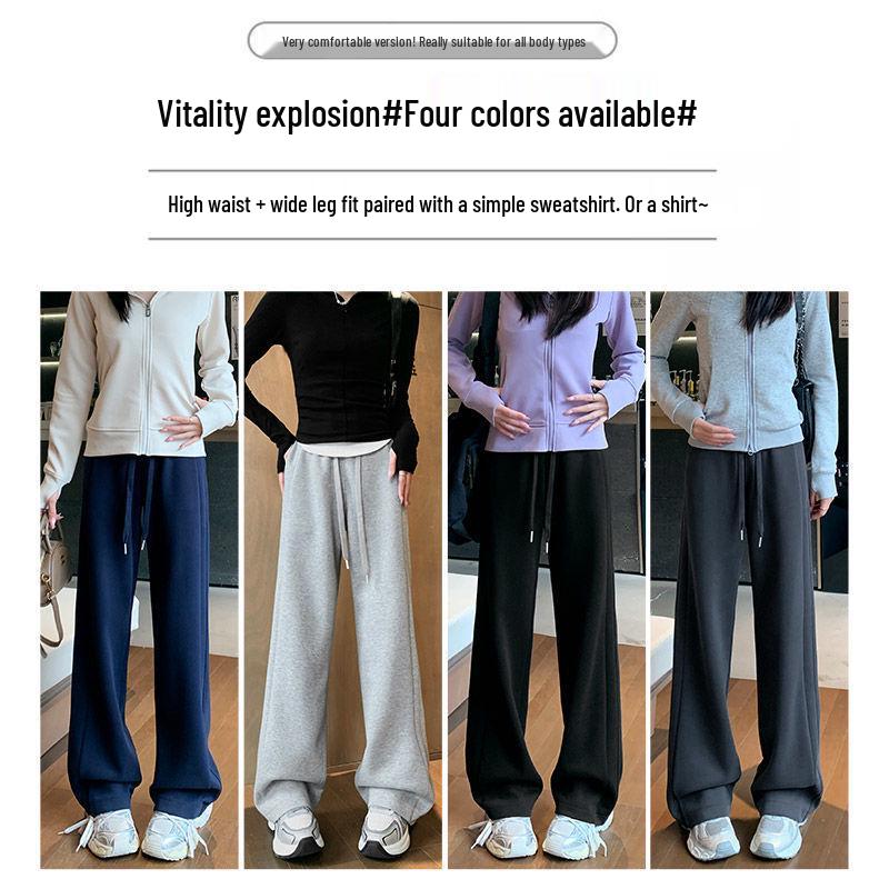 Women's Thickened Gray Fleece-Lined Sweatpants - New for Autumn/Winter 2025, Available in Narrow, Wide, and Straight-Leg Styles.