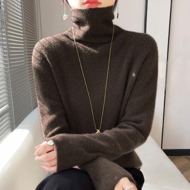 INDFS Women's Fashion Casual Fall Winter Solid Color Print Long Sleeve High Neck Sweaters