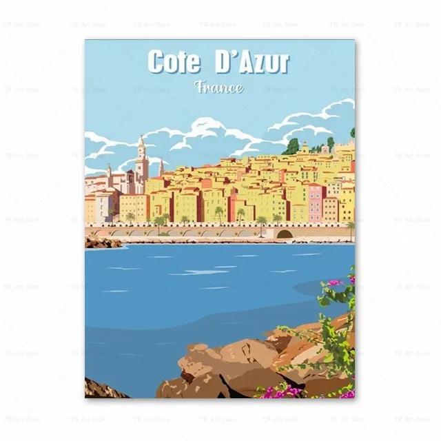 Spanien Amalfiküste Santorini Französische Riviera Italien Druck Kunst Leinwand Poster Für Wohnzimmer Dekoration Zuhause Wandbild