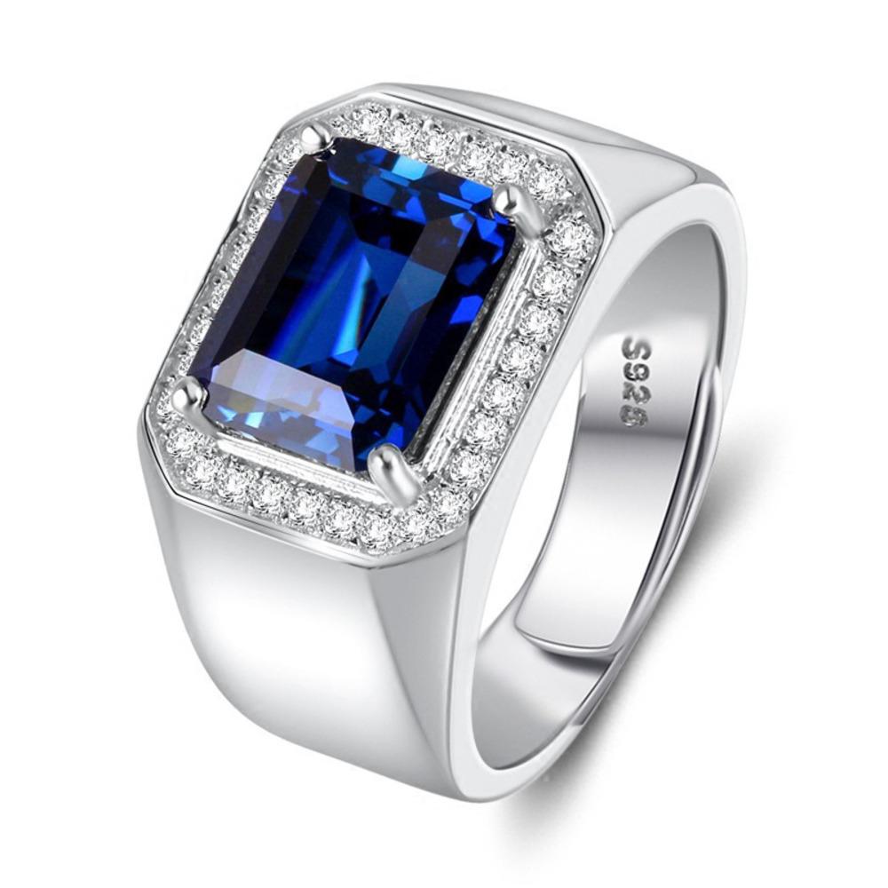 Wosikate Classic Square Emerald Green Gemstone Ring For Men Copper Jewelry Wedding Band Accessories Gift Open Size