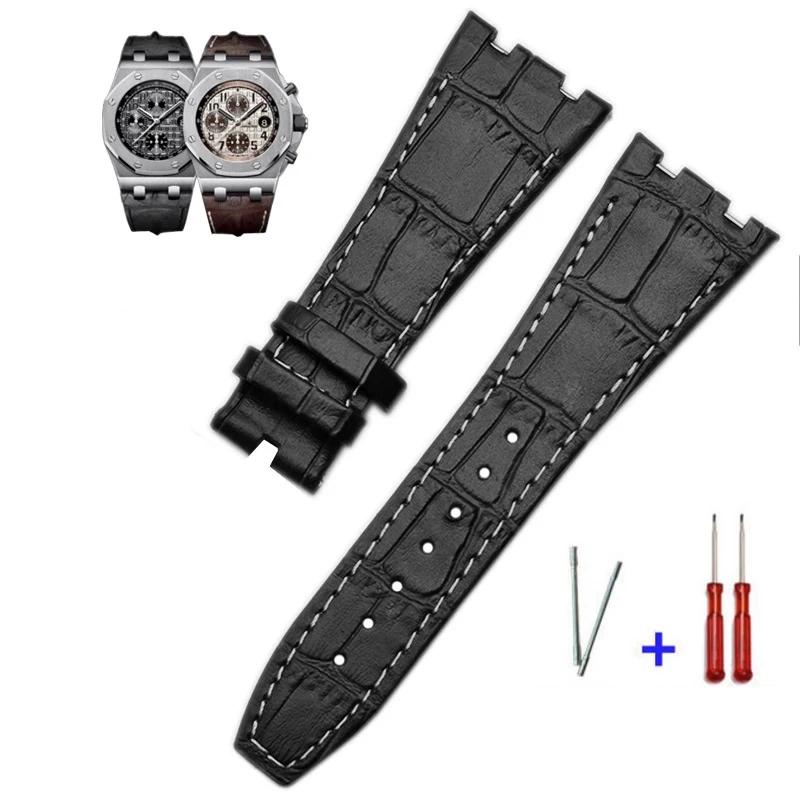 Top layer Genuine Leather watch Strap for AP Audemars 15400 15703 Royal Oak Offshore Series Male 26mm Black Brown Watchbands
