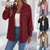 Jaquetas e Casacos Femininos Vintage Casuais DICFY com Estampa Lisa de Manga Longa e Gola POLO Outono Inverno