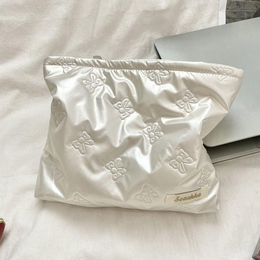 Bow Print Quilting Cosmetic Bag Hand-held PU Korean Style Makeup Bag Handbag Makeup Bags Multifunctional Storage Bag