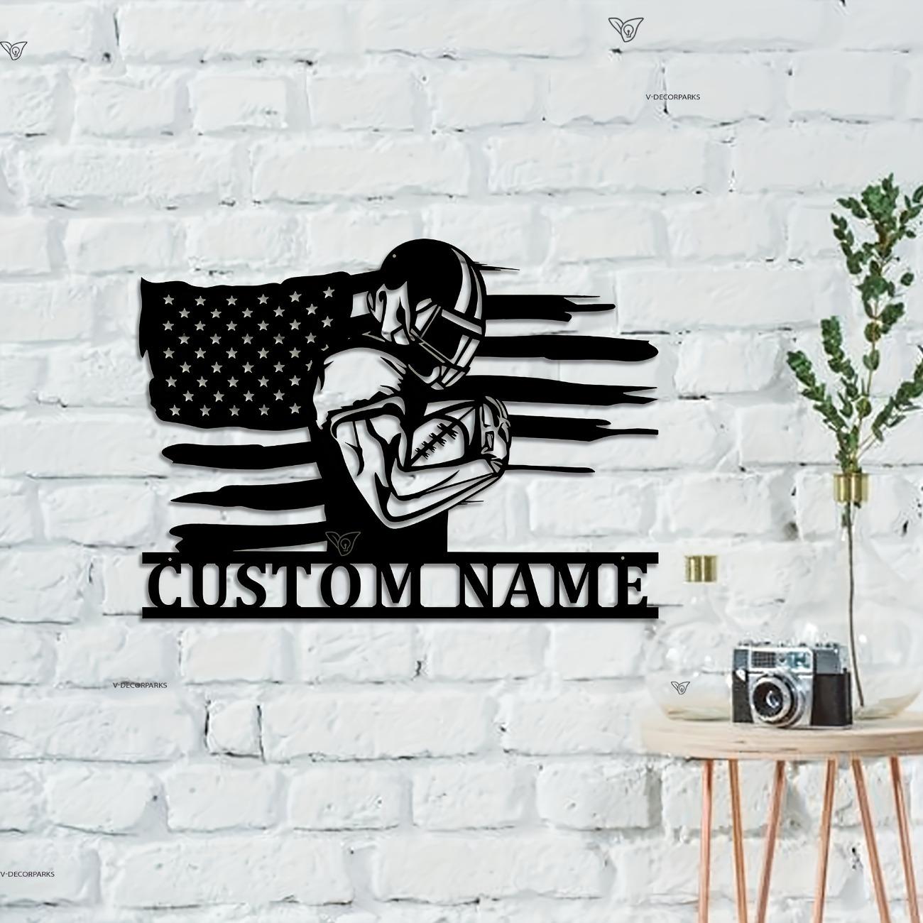 

Custom Football Player Metal Wall Art, Personalized Name Sports Decor, Boho Multipurpose Hanging Plaque M чорний