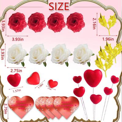 Valentine's Day Cake Topper Roses Sweet Love Heart Valentine's Day Theme Birthday Party Cake Decorations Supplies for Wedding