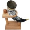 Viking Drinking Natural OX Horn | Tankard | Mug | Cup for Ale, Beer, Mead, Wine | 12 Inch | 100% Leak Free | with Beautiful Wooden Stand (Set of 1)