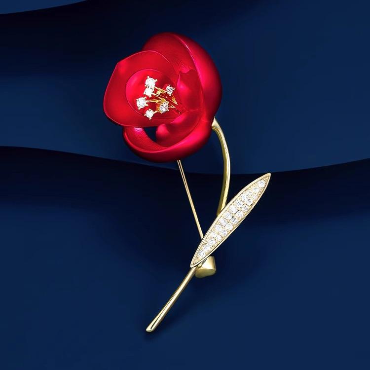 

Red Begonia Brooch Luxury Temperament Brooch Collar Pin Fixed Clothes Pin Press Placket Accessories