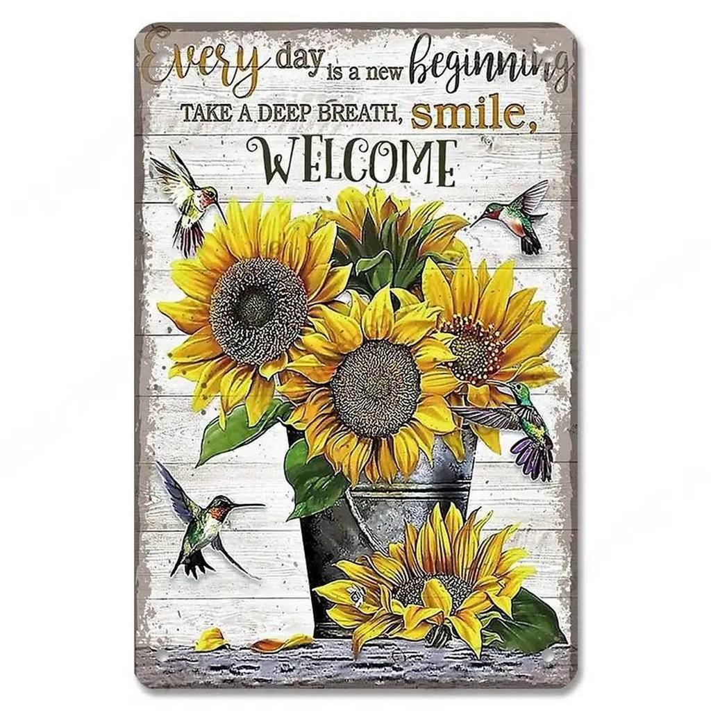 Welcome Metal Tin Signs Flowers Wall Decoration Plaque Vintage Art Poster Iron Painting for Man Cave Home Cafe Garden Club Bar