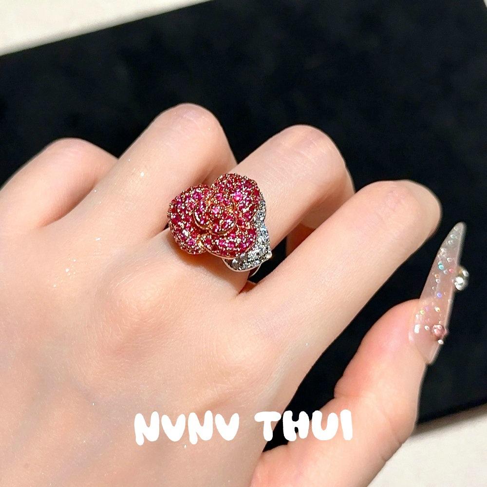 

Jewelry, Red Rose Necklace, Silver Light Luxury Sweet Princess Carmine Rose Gradual Change Zircon Earrings Set