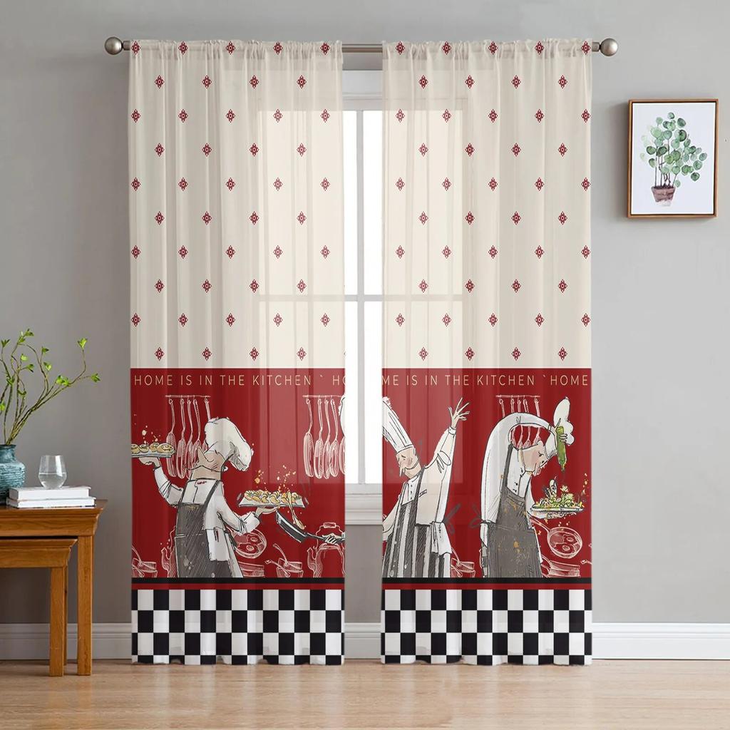 Kitchen Utensils Shelf Sheer Curtains for Living Room Bedroom Decoration Chiffon Tulle Voile Kitchen Window Curtain