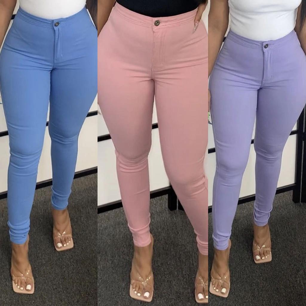 Fashion Women Multicolor Solid Elastic Leggings Trousers Jeans Casual Pants