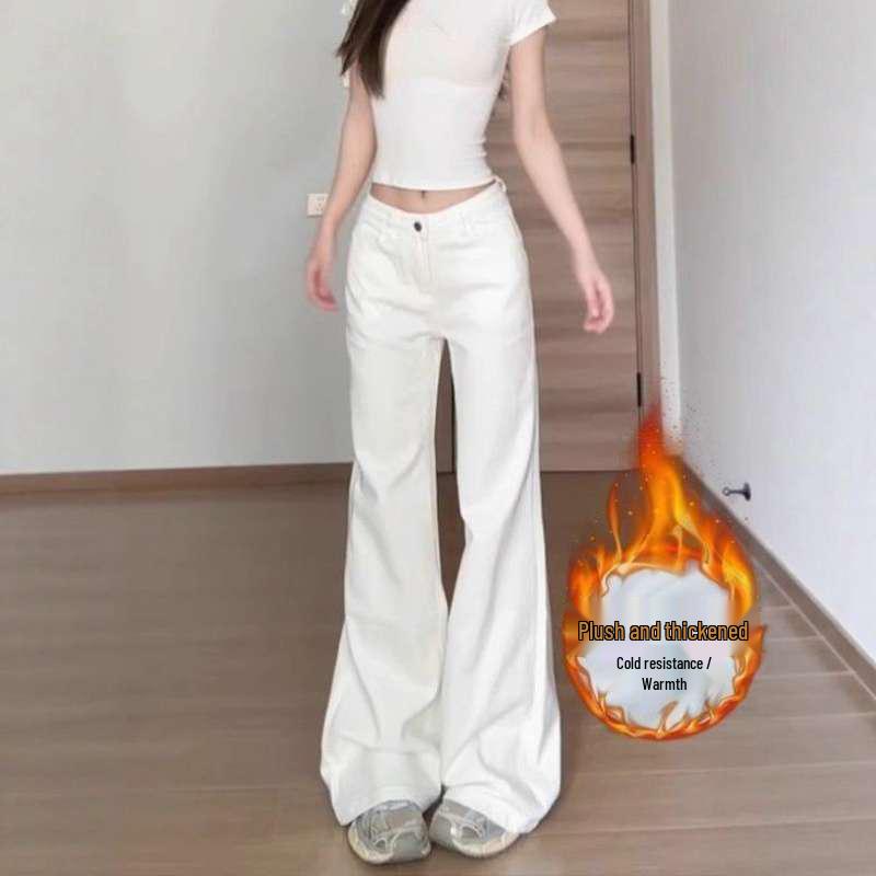 

Women s 2026 Winter Velvet White Micro-Flare Jeans - Slimming, Floor-Length, Versatile, Trendy. Extra Small