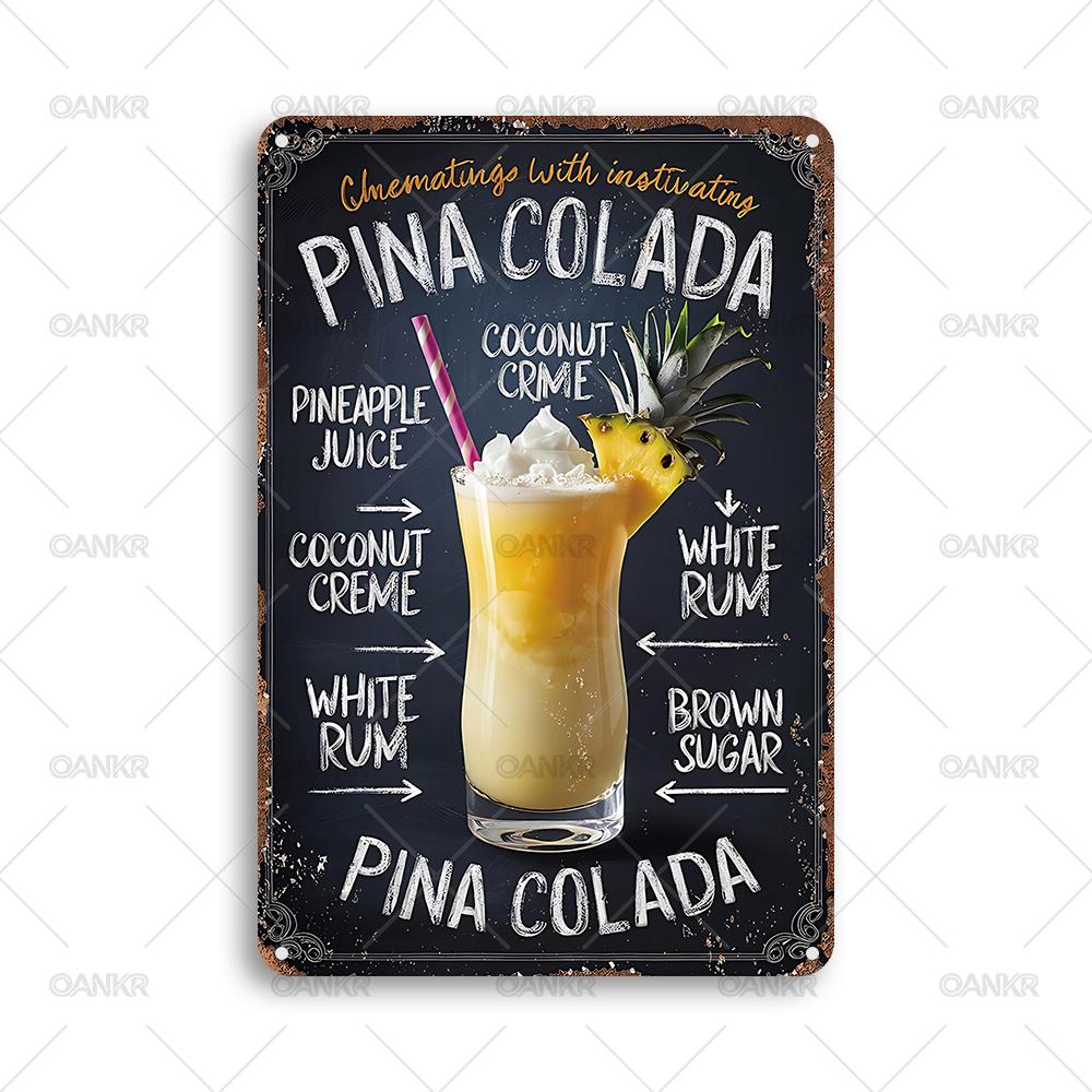 Vintage Pub Bar Club Decor Poster Metal Tin Sign Cocktail Recipe Metal Signs for Backyard Bar Restaurant Home Wall Decor Plaque 20x30cm