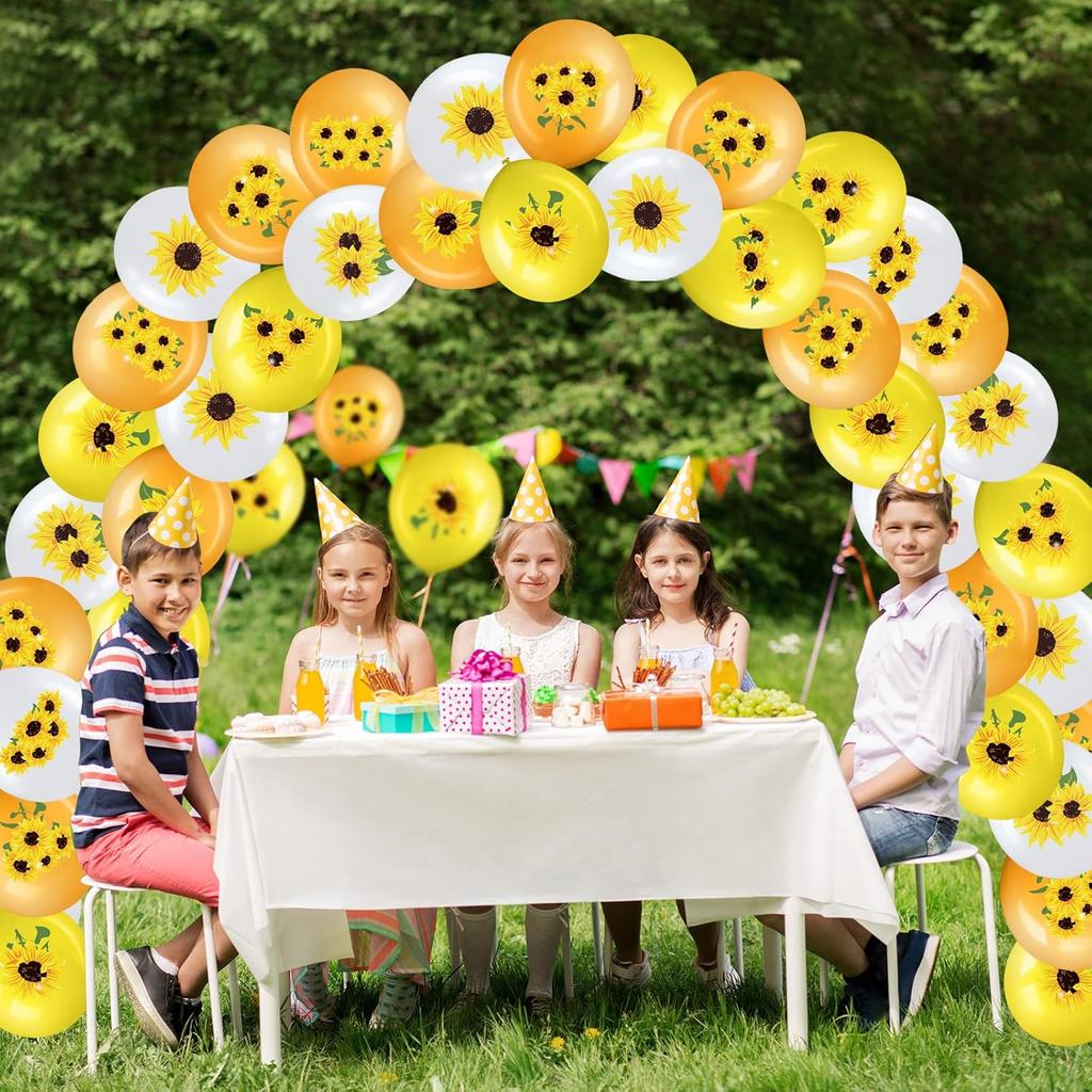 45 Pieces Sunflower Balloons Decorations 12 Inch Sunflower Yellow White Balloons for Summer Honeybee Themed Party Baby Shower Birthday Wedding Party