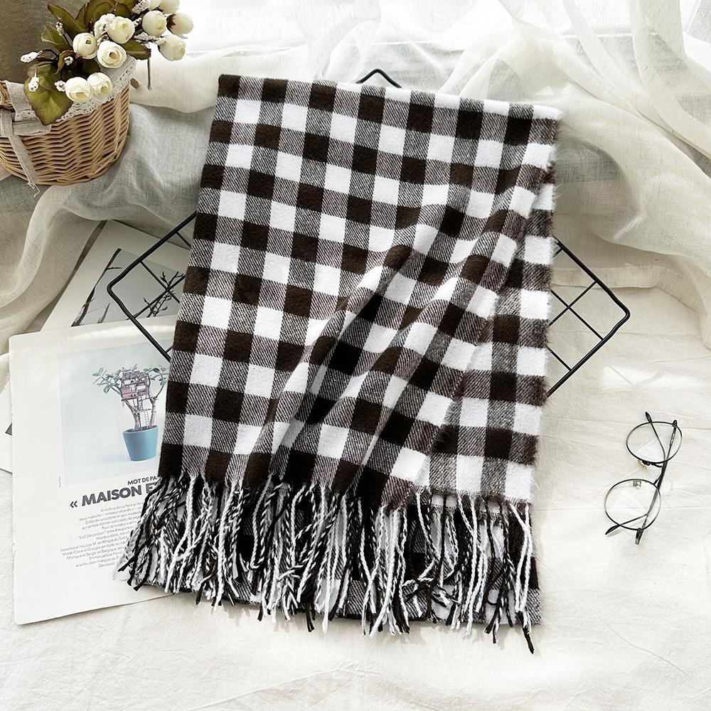 Scarf Autumn and Winter Imitation Cashmere Houndstooth Shawl for Women Trendy and Versatile Warm Long Tassel Scarf