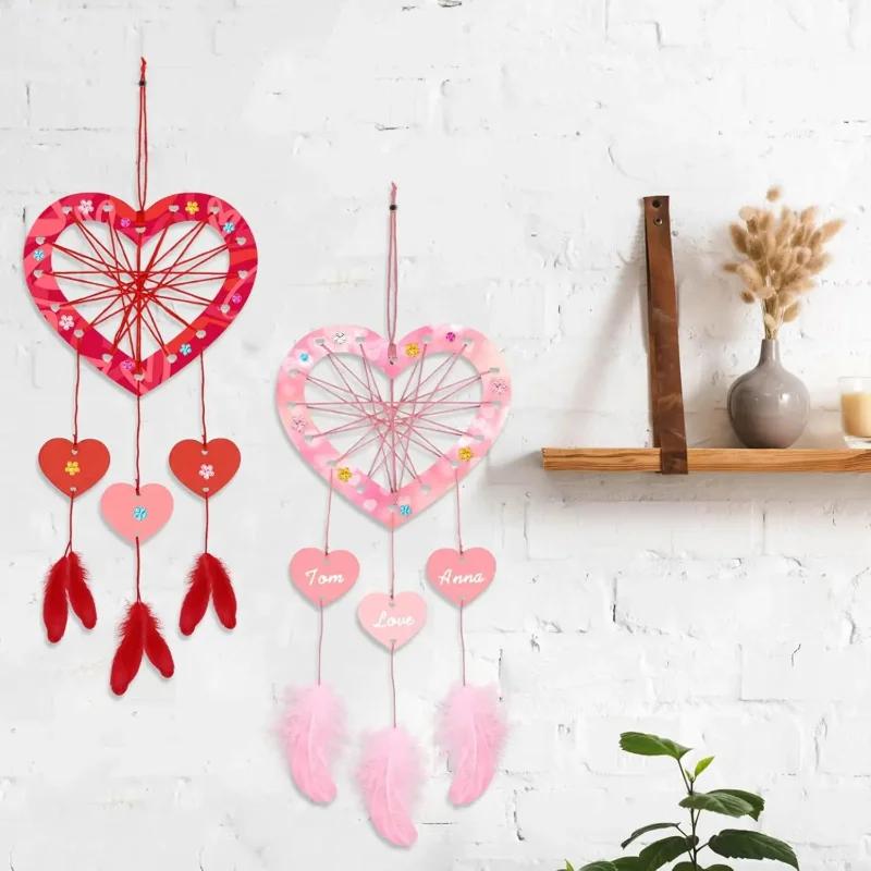 6 Pack Wooden Heart-Shaped Dream Catchers Set for Home Decor Mother's Day Birthday Wedding Party Decorations