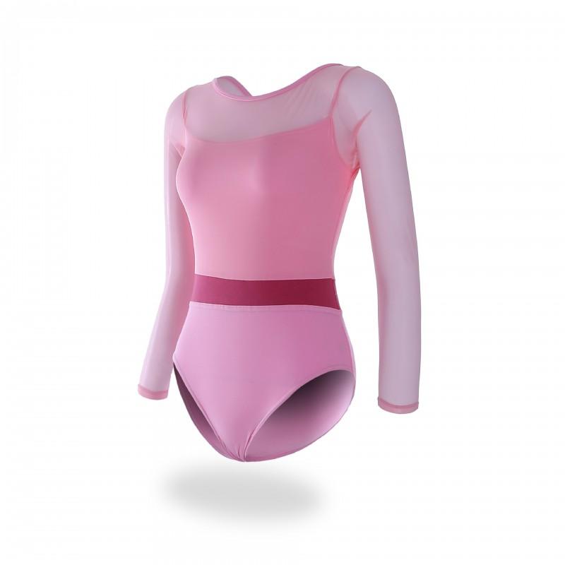 Womens Long Sleeve Ballet Leotard With Mesh Overlay Dancewear Practice Gymnastics Fitness