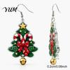 Festive Fashion Jewelry 1 Pair Acrylic Christmas Tree Dangle Earrings, 2D Flat Xmas Stocking Stuffer Bow Candy Cane Earrings with Bell, Holiday Party
