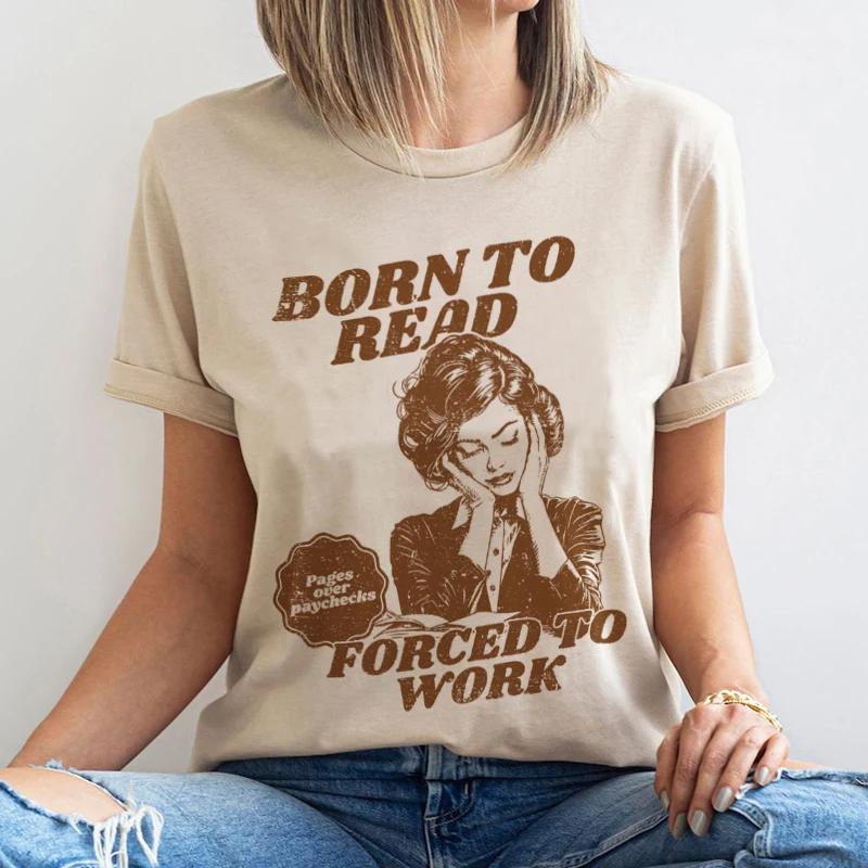 Born to Read Lustiges Meme Buchliebhaber T-Shirts Hippie Retro Stil Buchliebhaber T-Shirt Damen Niedliche Vintage Grafik Tops Leser Geschenke