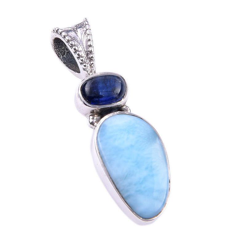 Pendentif Larimar, Kyanite Argent Sterling Massif 925 Naturel 1.25'' p8b56
