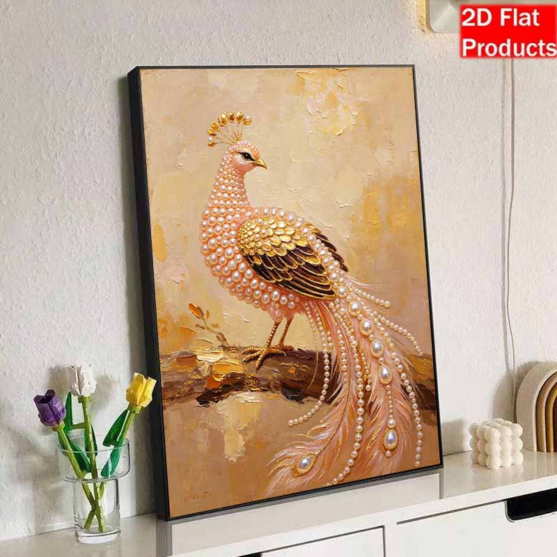 DIY Pearl Peacock 5D Rhinestone Art Kit for Adults Round Half Pearls Wall Decoration Handmade Craft Gift Frameless