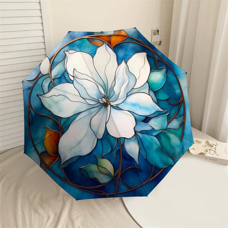 

1PC flower stained glass Automatic Open/Close Umbrella with Windproof, 8-Rib Sturdy Canopy, Durable Ribs, Fashionable Design,1253A