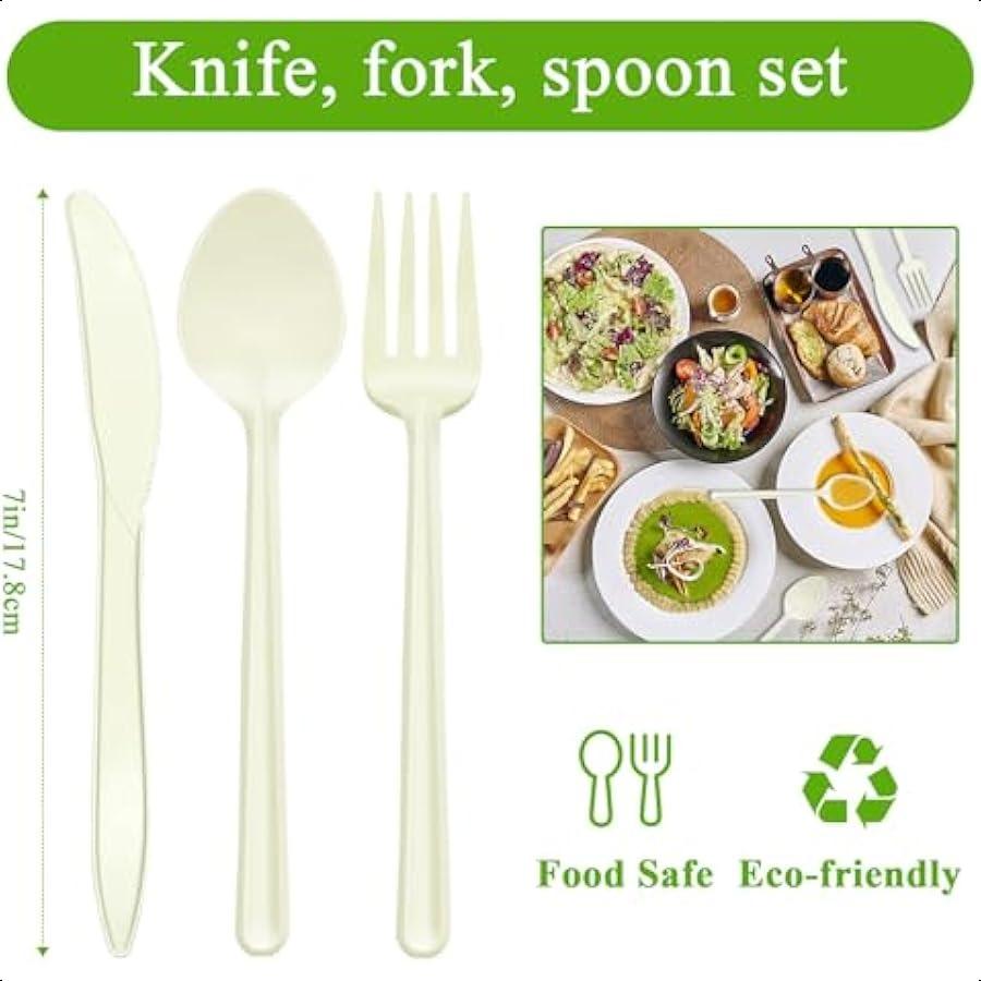 Compostable No Plastic Knives Plastic Forks Plastic Spoons Plastic Utensils Compostable Cutlery Set Is Eco Friendly Products Fo
