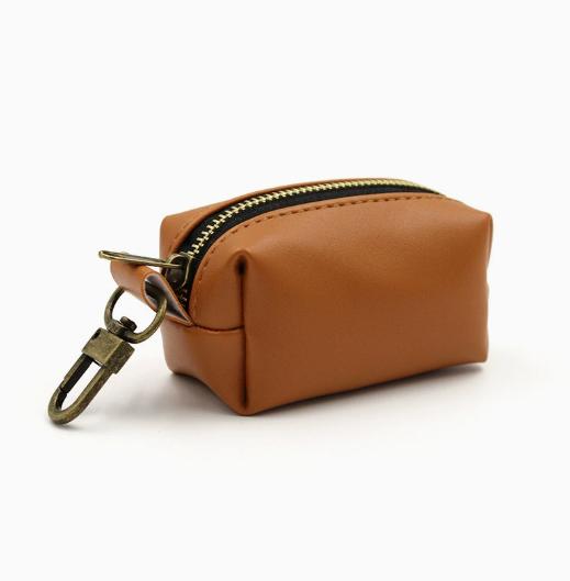 Minimalist Leather Zipper Keychain Dog Poop Bag Holder, Pet Waste Bag Mini Storage Pouch