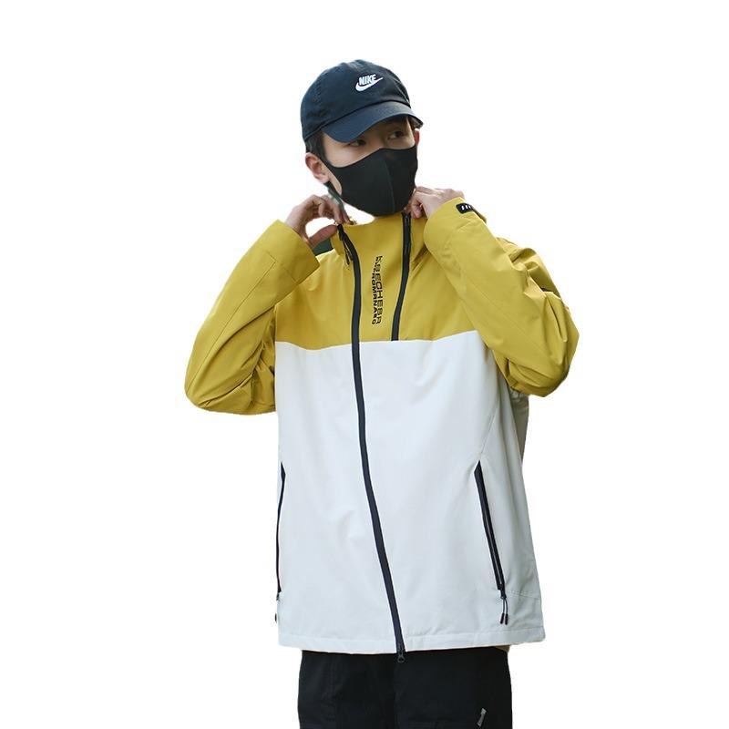 Unisex Autumn Color Blocked Windbreaker, Hard Shell with Taped Seams, Waterproof & Windproof Couple Jacket for Outdoor Mountaineering.