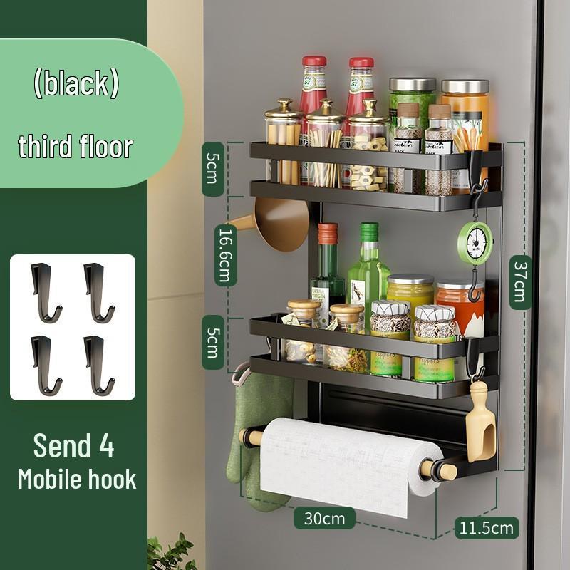 Magnetic Refrigerator Side Rack & Kitchen Paper Towel Holder with Cling Film Storage