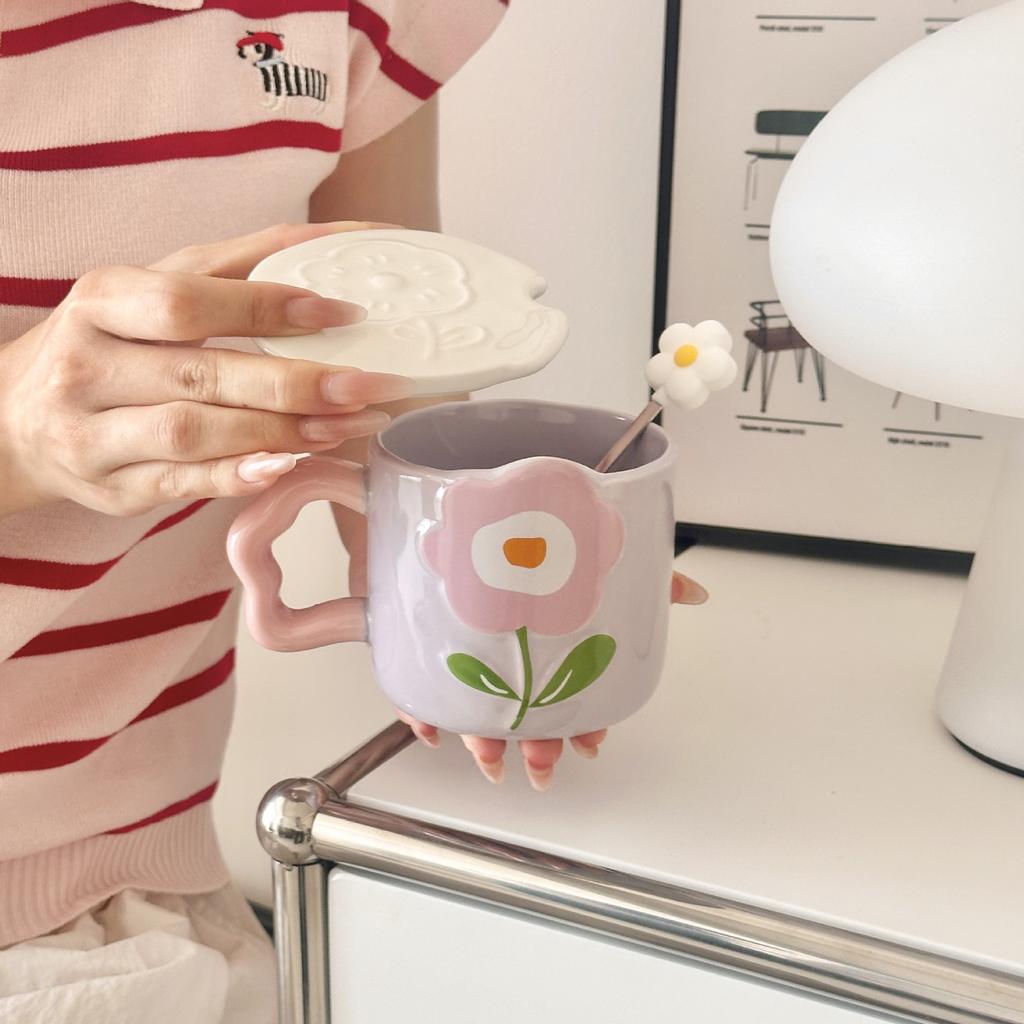 Tulip Cup Ceramic Cup Mug with Lid Girl Giving Friend Teacher Birthday Gift Practical Souvenir