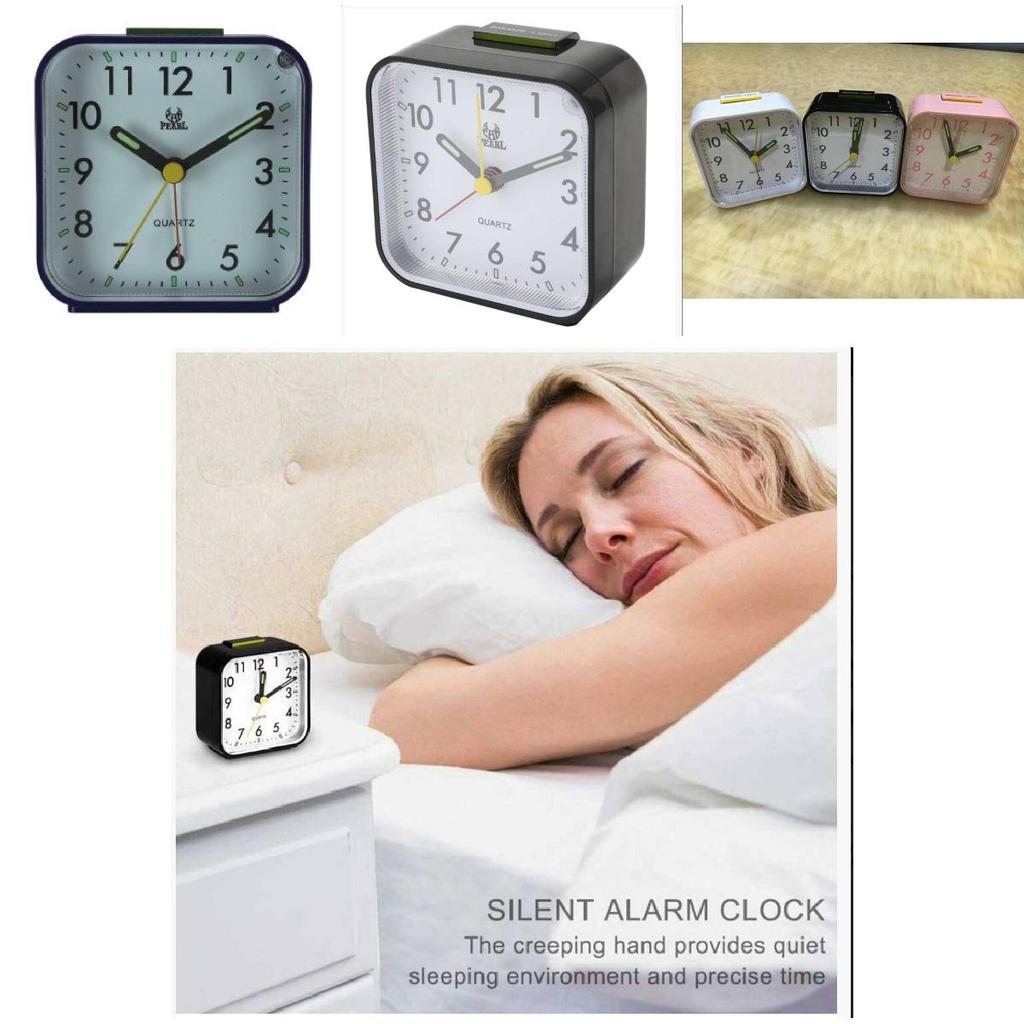 Stylish Silent Alarm Clock Home Bedside Table Clock Children's Study Room Clock Pearl