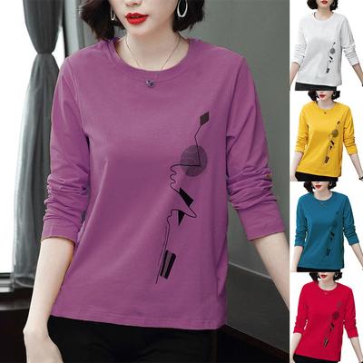 Long Sleeve Creative Print Pullover Tops Ladies Casual Sweatshirt Baggy Crew Neck Tee Shirts