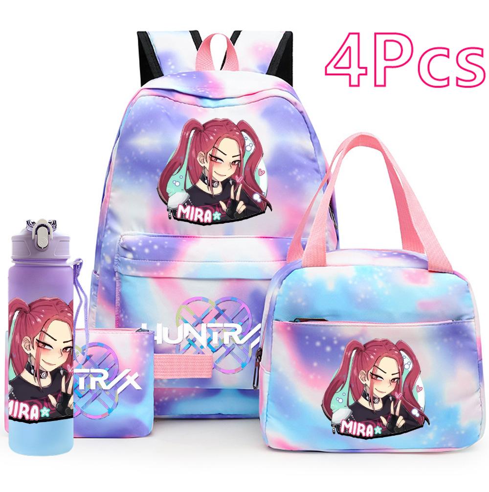 4Pcs/set K-Pop Printed Backpack Handbag Pencil Case with 750Ml Water Bottler for Teenager Boy Girl Schoolbag Large Capacity Waterproof Bookbag Mochila
