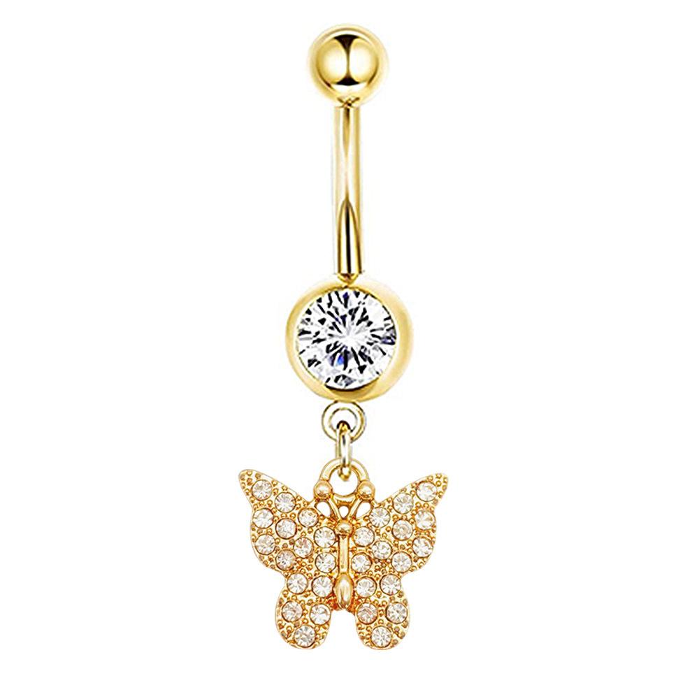 1Pcs Stainless Steel Long Navel Nail Butterfly Heart Five-pointed Star Pendant Navel Ring Piercing Jewelry