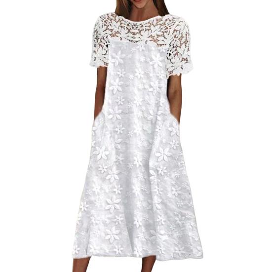 Beach Dress Beautiful Lace Stitching Cotton Blend Seaside Party Casual Embroidery Midi Streetwear Costume