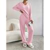 Women's V Neck Ribbed Knit Two Piece Set Long Sleeve Top Elastic Waist Wide Leg Pants
