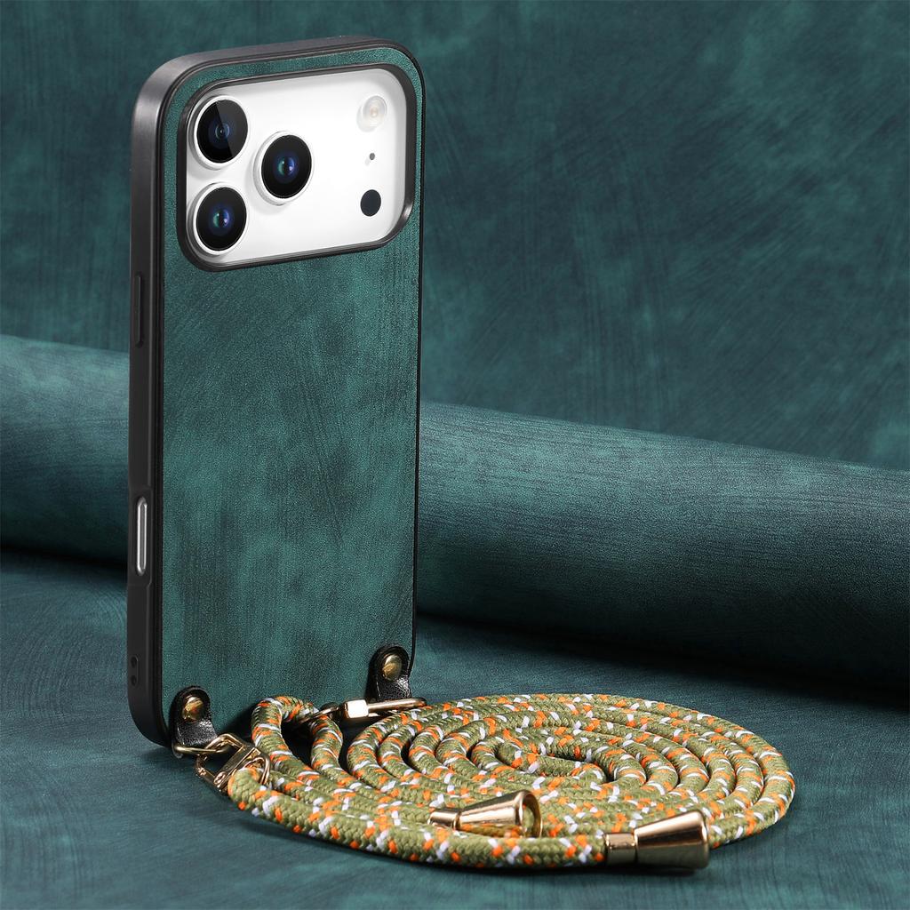 Crossbody Retro Leather Phone Case for iPhone 17 Pro Max 16 Plus 15 14 13 12 11 17Air 16e Long Lanyard Strap Back Cover