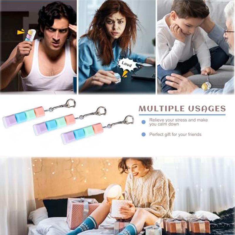 Keyboard Fidget Toy Macarone Keychain Keyboard Decompression Toys Finger Clicker Button Stress Relief Toys Gifts for Adult Kids