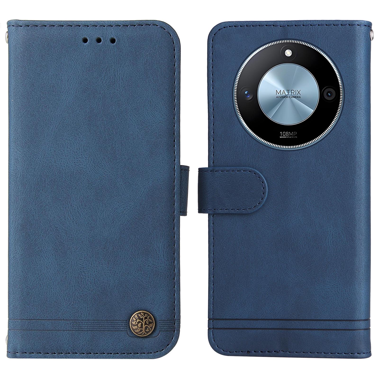 

Для Honor X60 5G Кожаные чехлы-кошельки Чехол для телефона с тактильным покрытием Подставка с ремешком Blue