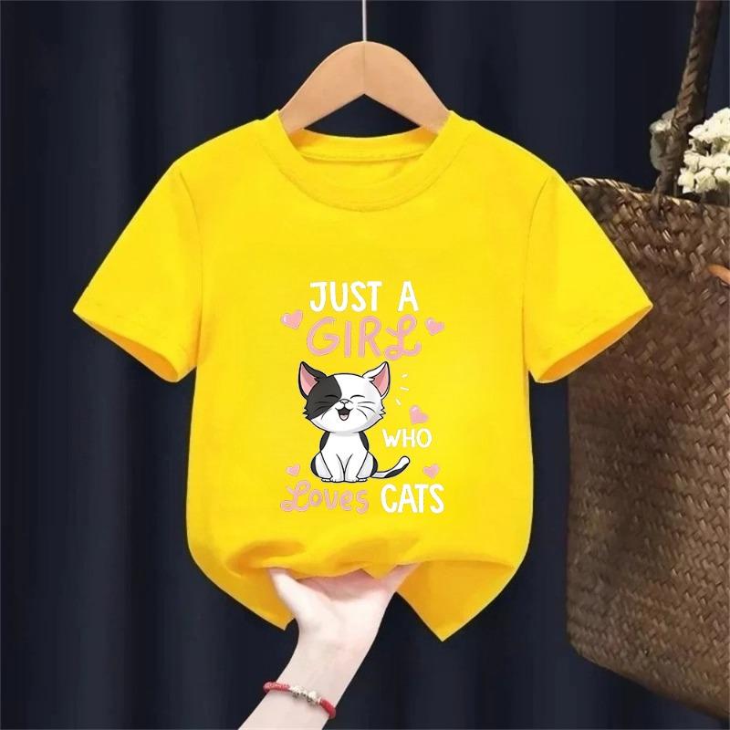 Cute Cat Graphic Kids Tshirts Summer Short Sleeve Tees Cartoon Animal Boys Girls Clothes Kawaii Kitten Tops Y2K Children T-shirt